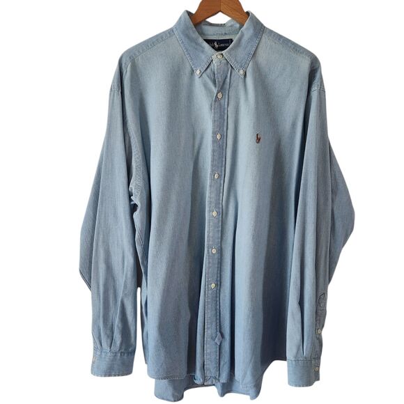 Ralph Lauren Polo Chambray Button Down Oxford 100% Cotton Light Blue XL Men’s - Picture 1 of 6